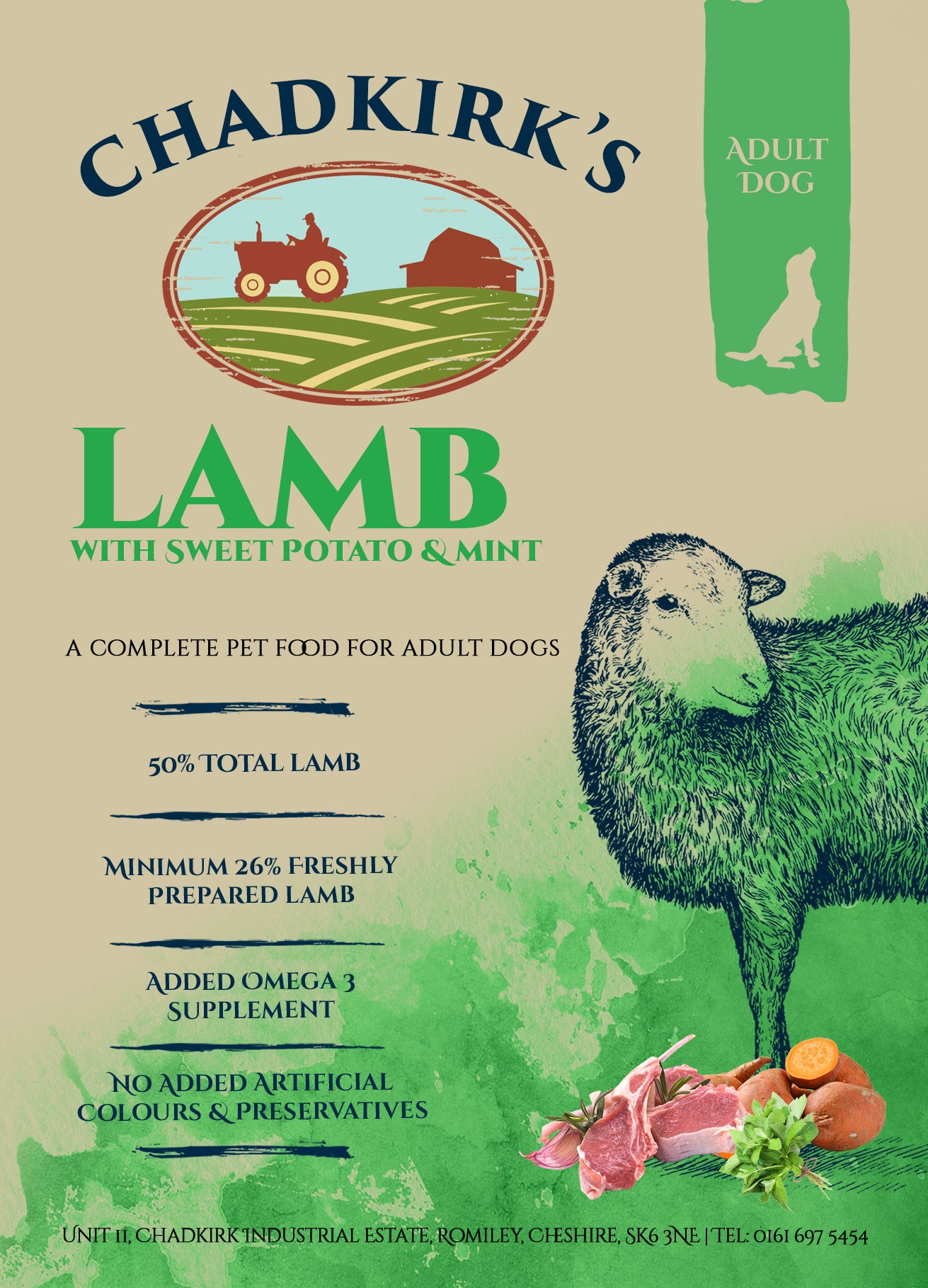 Chadkirk’s Own (2kg) Adult Grain Free Lamb with Sweet Potato and Mint