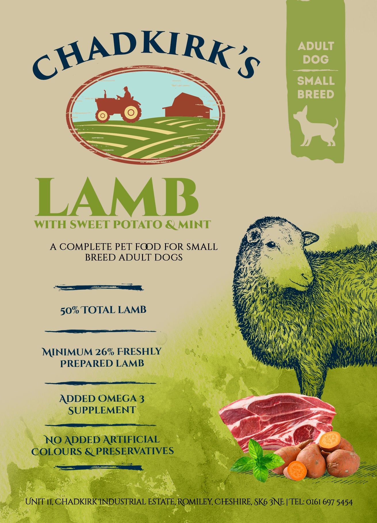 Chadkirk’s Own (2kg) Adult Grain Free Small Breed Lamb with Sweet Potato & Mint