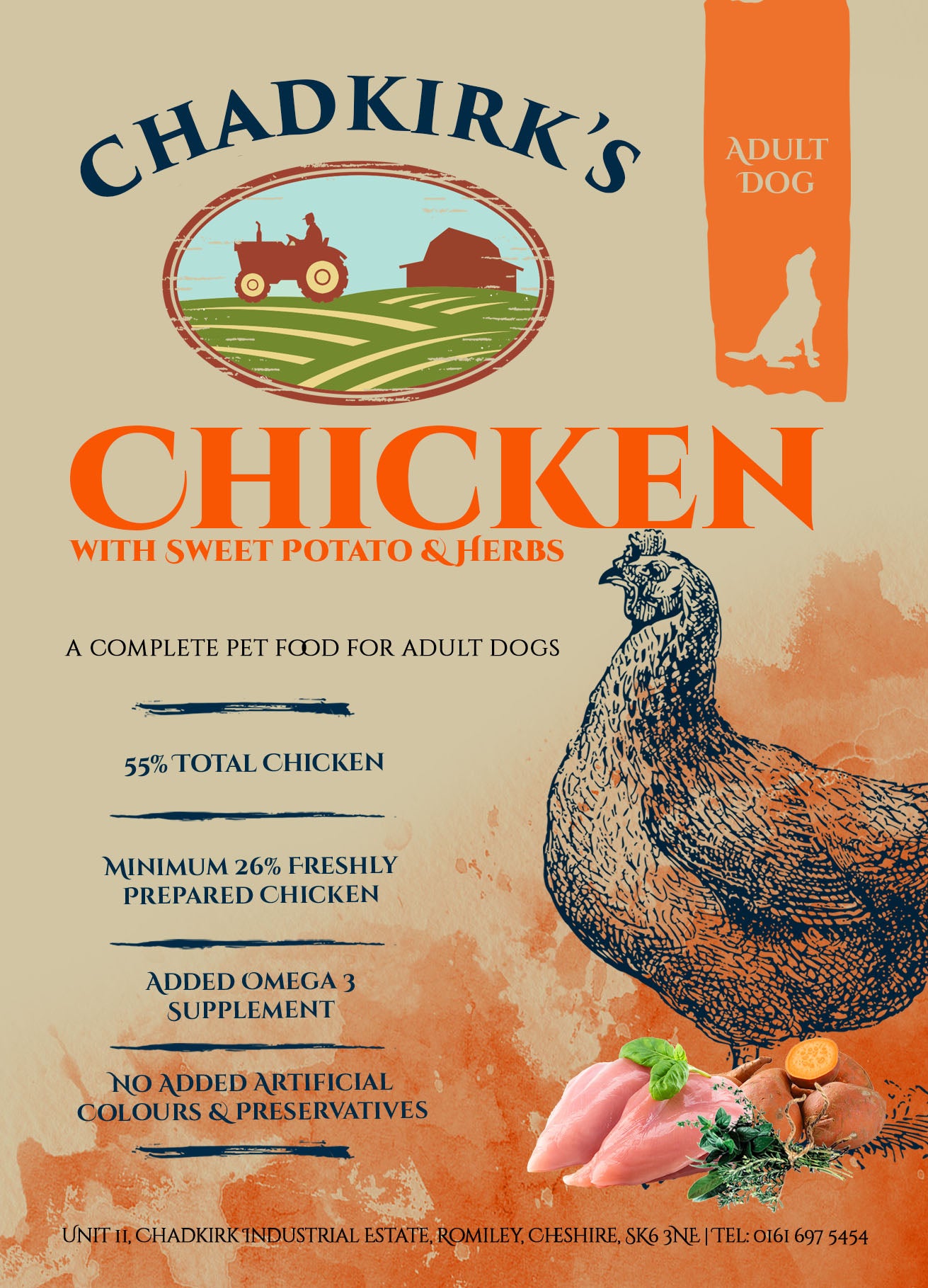 Chadkirk's Own (15kg) Adult Grain Free Chicken with Sweet Potato and Herbs