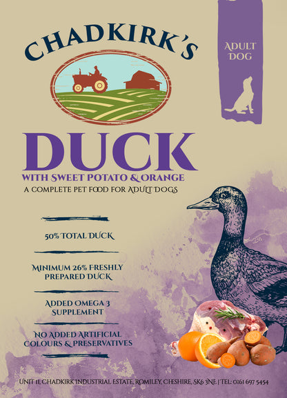 Chadkirk's Own (15kg) Adult Working Dog Grain Free Duck with Sweet Potato and Orange