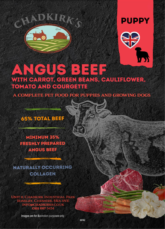 Chadkirk's Own (2kg) Super Food Puppy Grain Free Angus Beef with Carrot, Green Beans, Cauliflower, Tomato & Courgette