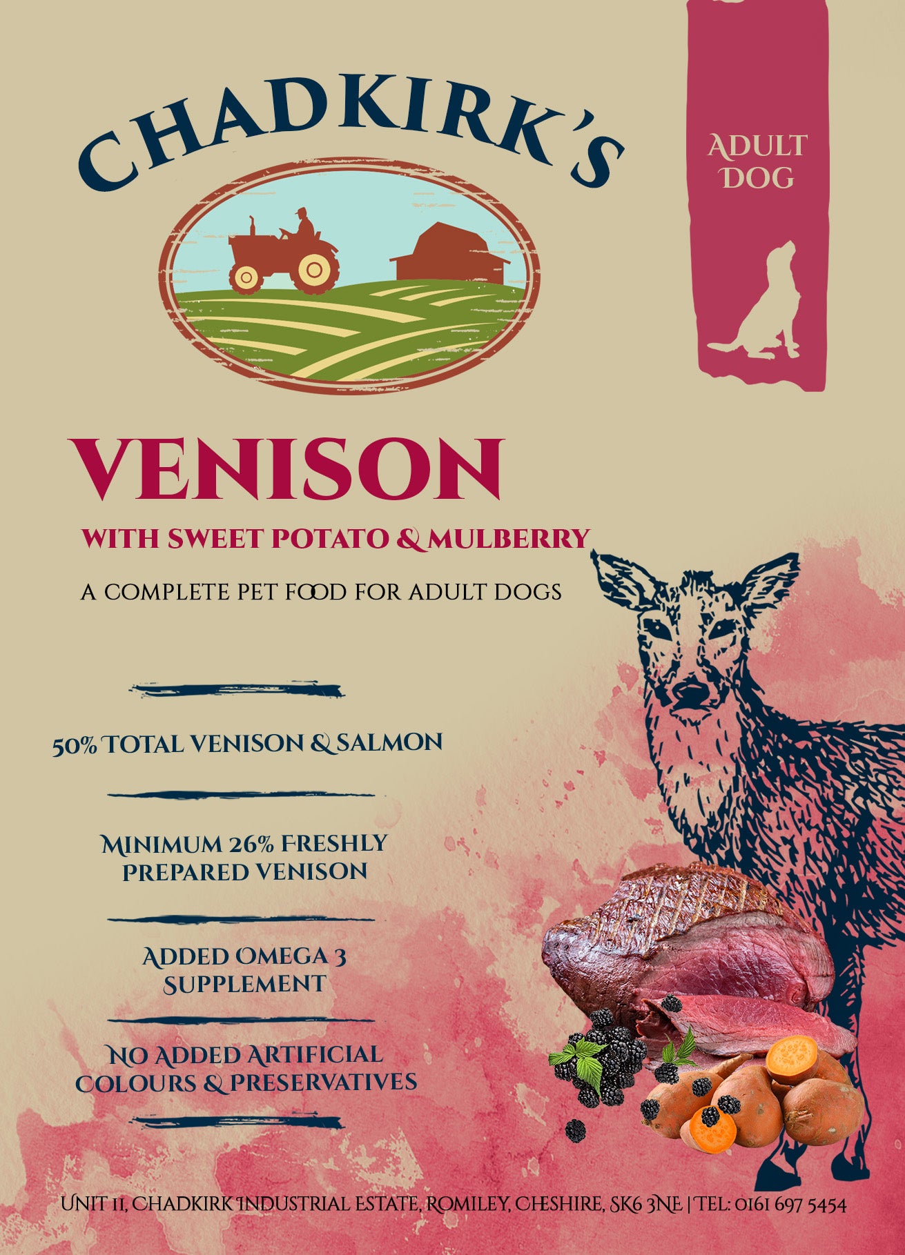 Chadkirk's Own (2kg) Adult Grain Free Venison with Sweet Potato and Mulberry